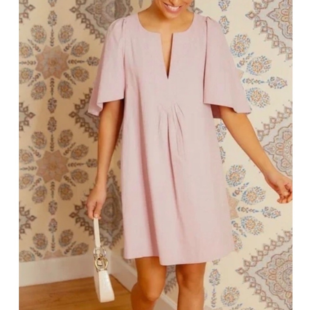 Tuckernuck Pomander Place Finley Flutter Sleeve Mini Dress Mauve Pink Cotton M